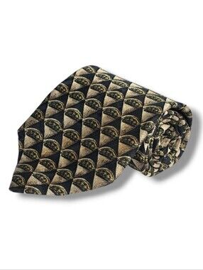 ERMENEGILDO ZENGA Tan & Black Silk Diamond & Crown Pattern Tie